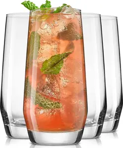 JoyJolt Gwen 18.5 oz Highball Glasses, 4pc Tall Glass Sets. Lead-Free Crystal Glass Drinking Glasses. Water Glasses, Mojito Glass Cups, Tom Collins Bar Glassware, and Mixed Drink Cocktail Glass Set