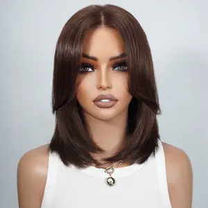 Jessie's Wig Wear and Go Glueless Curtain Bangs Wig Short Layered Bob Wig Italian Bob Hairstyle Skip Salon 7X5 Bob Cut Wig With Bangs For Women