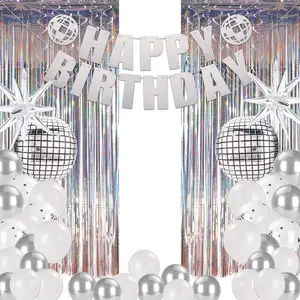 55 count Disco Party Decorations Streamers Balloons Banners 60s 70s 80s Disco Birthday Party Decorations 3.3x6.6 Ft  Tinsel Foil Fringe Curtains Photo Backdrop for Disco Party Supplies