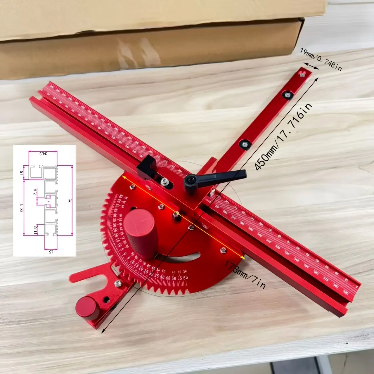 Precision beveled edge gauge, providing maximum board support and repeated cutting flip limit, DIY woodworking (/brass handle)