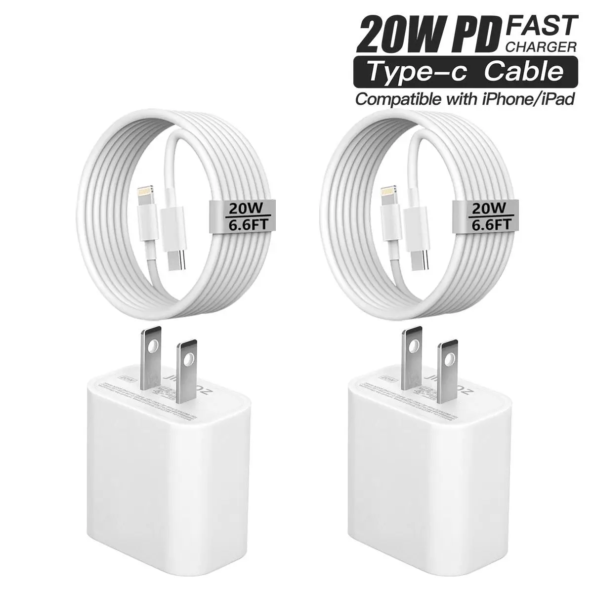 20W PD Fast Charging Charger Set [Apple MFi Certified], 2pcs Type-C Charger Block With USB-C for Lightning Cable, 12W Charger Cable for iPhone iPad Ai