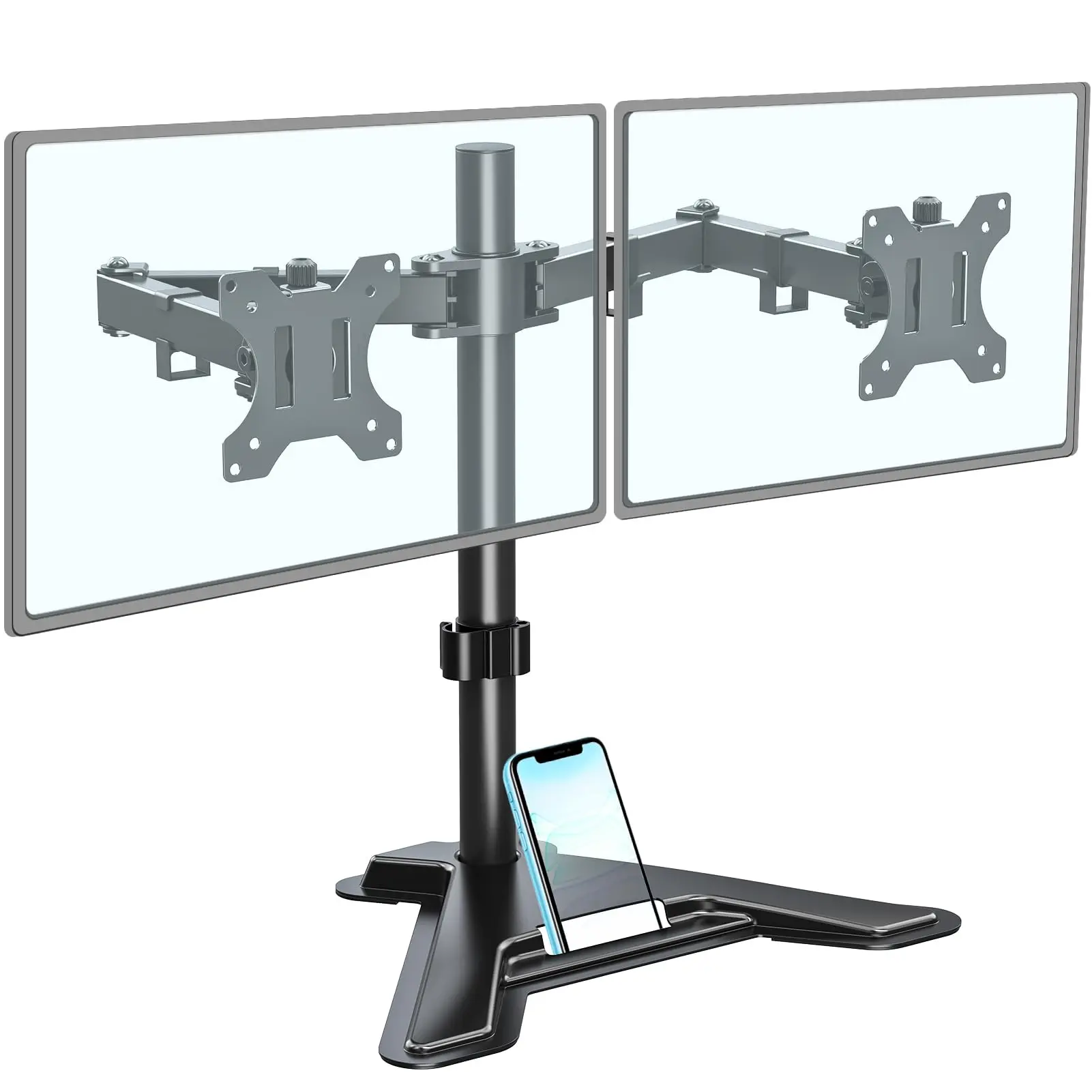 Dual Monitor Stand - Freestanding & Height Adjustable Desk Mount  Steady Vesa Holds Max 17.6 Lbs Computer For 2 Screens Up To 27 Inches Mu1002