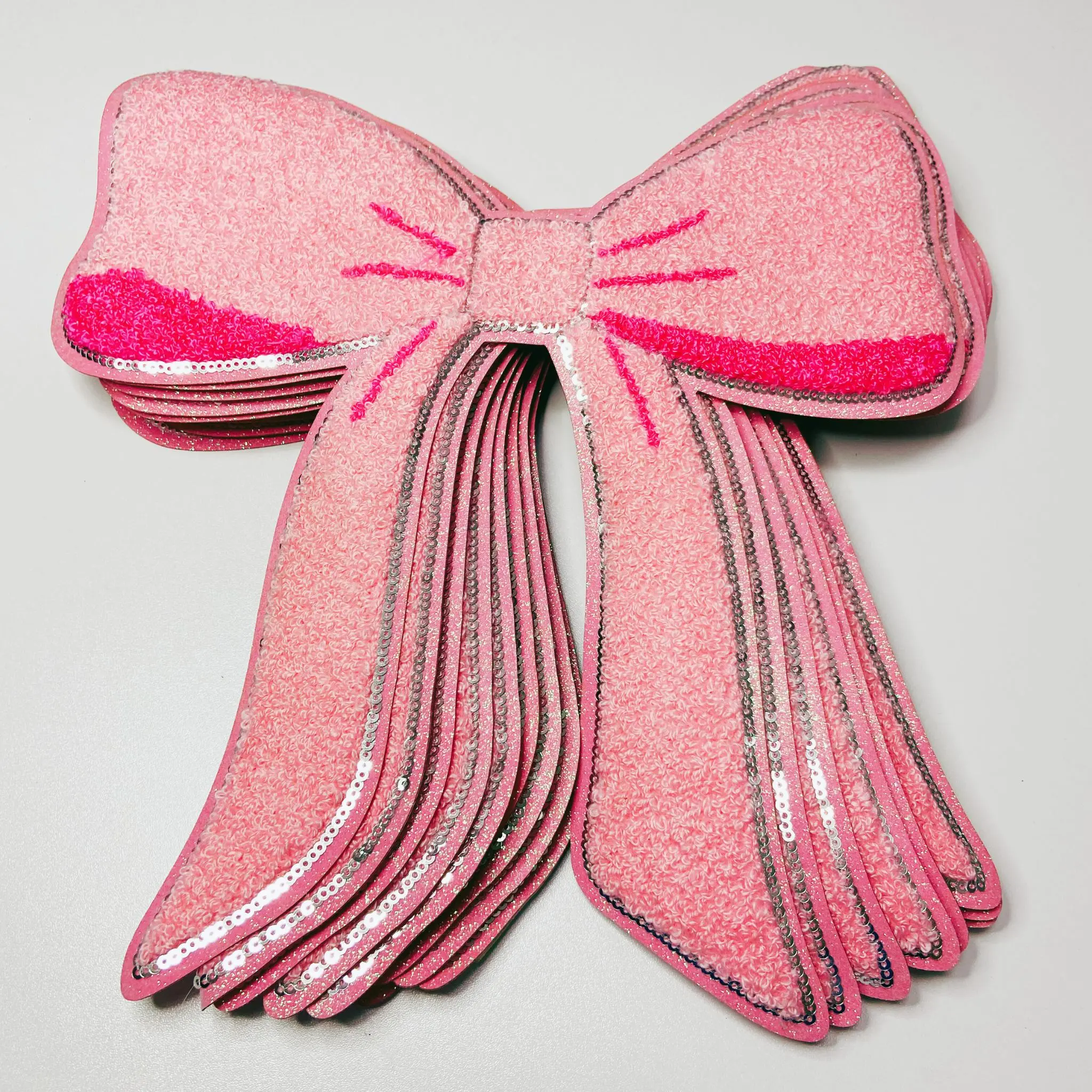 9.5 x 10” Coquette Pink Bow - Chenille Patch 9.5 x 10” Coquette Pink Bow - Chenille Patch