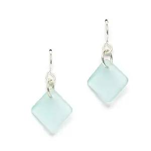 Sea Glass Delicate Diamond Earrings (Ocean) Beach Earrings for Women by EcoSeaCo, using recycled and sustainable material