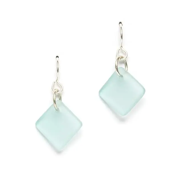 Sea Glass Delicate Diamond Earrings (Ocean) Beach Earrings for Women by EcoSeaCo, using recycled and sustainable material