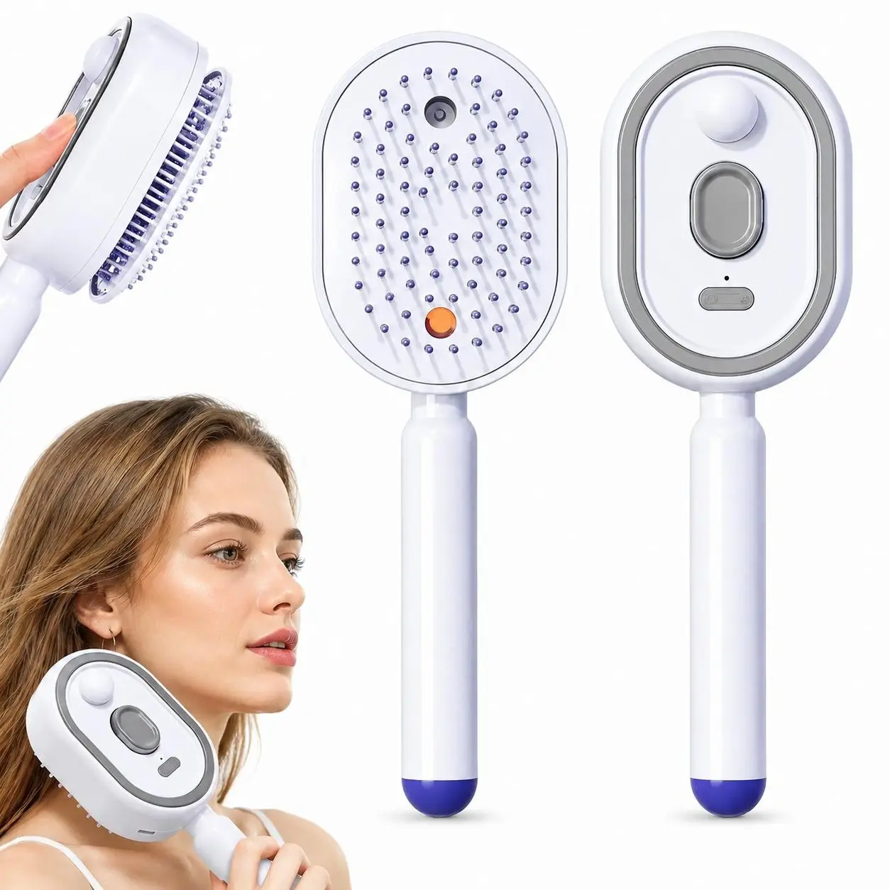 3-in-1 Electric Spray Air Cushion Massage Comb – Self-Cleaning, Anti-Tangle, Anti-Static, Volumizing Hair Brush with Essential Oil Mist Aromatherapy for Hair Care