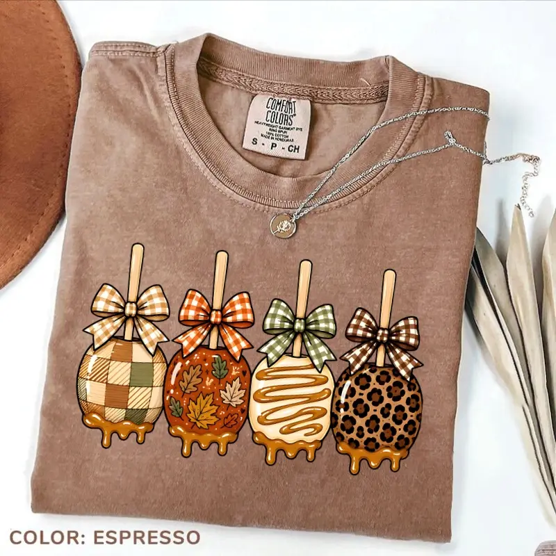 Comfort Colors Caramel Apple Pops Shirt, Cute Fall Treat Tee, Autumn Apple Dessert Shirt, Cozy Fall Season Graphic Top