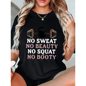 Women's Essential Gym TShirt No Sweat No Beauty No Squat No Booty Inspirational Fitness Tee for Workout Enthusiasts