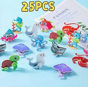 25 pcs Insect Animal Ocean 3D Puzzle Set Holiday Party Gift Birthday Family Interactive Handmade 3D Stereoscopic Puzzle Christmas Random Pattern portable jigsaw puzzle table Surprise Unique