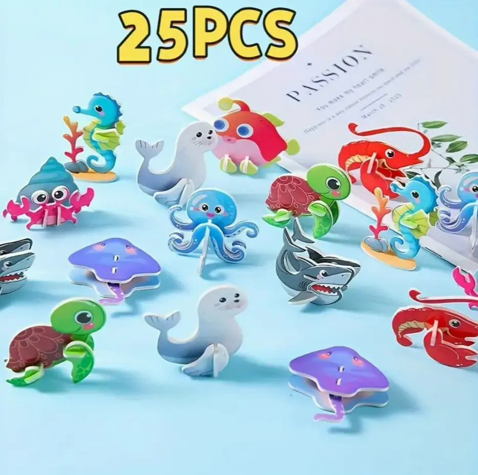 25 pcs Insect Animal Ocean 3D Puzzle Set Holiday Party Gift Birthday Family Interactive Handmade 3D Stereoscopic Puzzle Christmas Random Pattern portable jigsaw puzzle table Surprise Unique