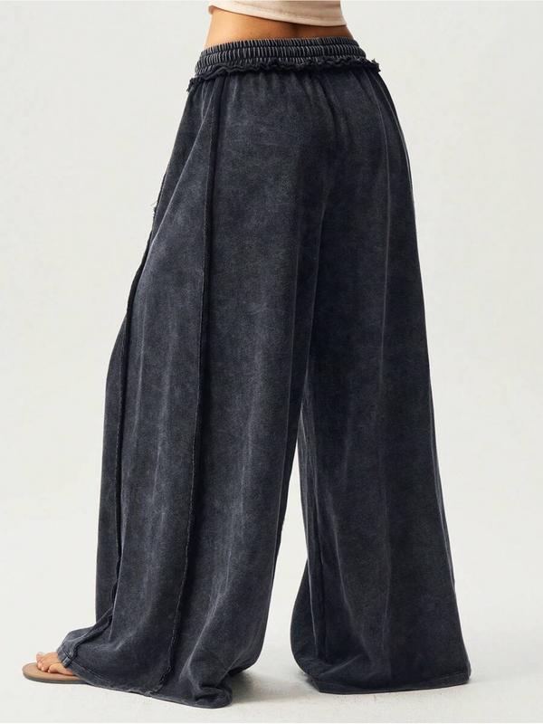 BOHO Ladies' Casual Knitted Patchwork Color Loose Wide-Leg Washed Pants