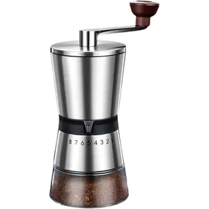 Ceramic Burr Manual Coffee Grinder with 8 Adjustable Coarseness Settings for Cold Brew Espresso Beans French Press Pour Over Drip Stainless Steel Hand Crank Coffee Mill for Home use or Travel Camping