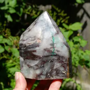 4in 1.5LB Large Ajoite Malachite Quartz Crystal Freeform Tower, Phoenix Stone Messina Mine