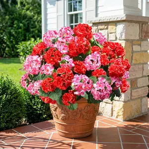BEGINS 8 Bundles Artificial Geraniums UV Resistant Silk Fake Flowers Outdoor Indoor Plants for Garden Porch Planter Decor （Mixed Colors）