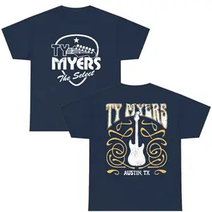 Women's Ty Myers Guitar Logo 2-Sided Print Short-Sleeve T-Shirt, Soft Pure Cotton Crew Neck Streetwear, Stylish Casual Essential Top