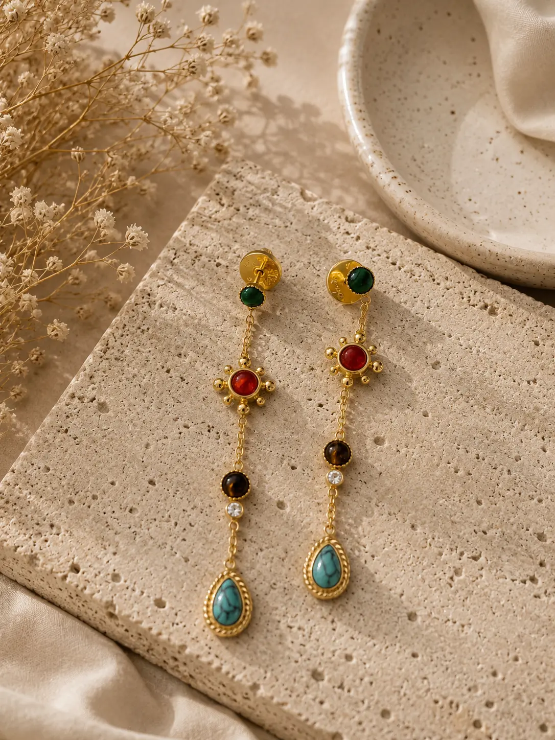 Bellevie Boho Gemstone Drop Earrings