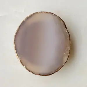 Natural Stone Phone Grip - Gray Agate Golden Edge
