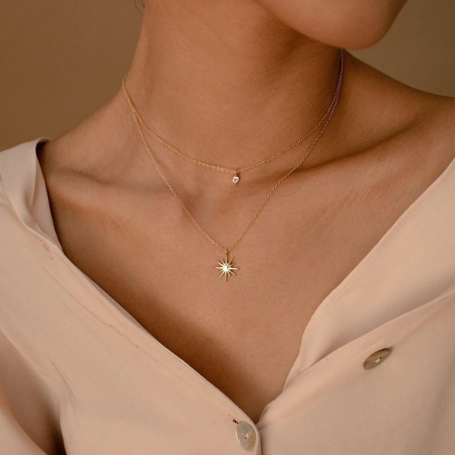 Laura Starburst Duo Necklace by Caitlyn Minimalist - Layered Celestial Charm Necklace - Dainty Diamond Star Necklace - Boho Jewelry - Perfect Birthday Gift