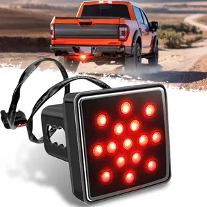 DIBMS 15 LED Trailer Hitch Brake Light,12V Red Lights Smoked Tail Lights Fits 2" Receiver with 4-pin Adapter,Hitch Light Automotive Exterior Accessories for Truck Trailer SUV (Black)