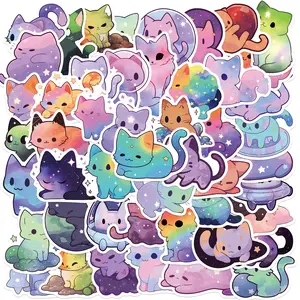 50 Colorful Starry Sky Cat Doodle Stickers, Suitable for Scrapbooks, Diaries, Laptops, Water Bottles, Cars, and Other Faith-based Designs—gifts with Positive Messages, Side Decals