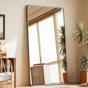 Black full length mirror 71x32 rounded corner floor mirror standing hanging or leaning against wall suitable for bedroom or dressing room