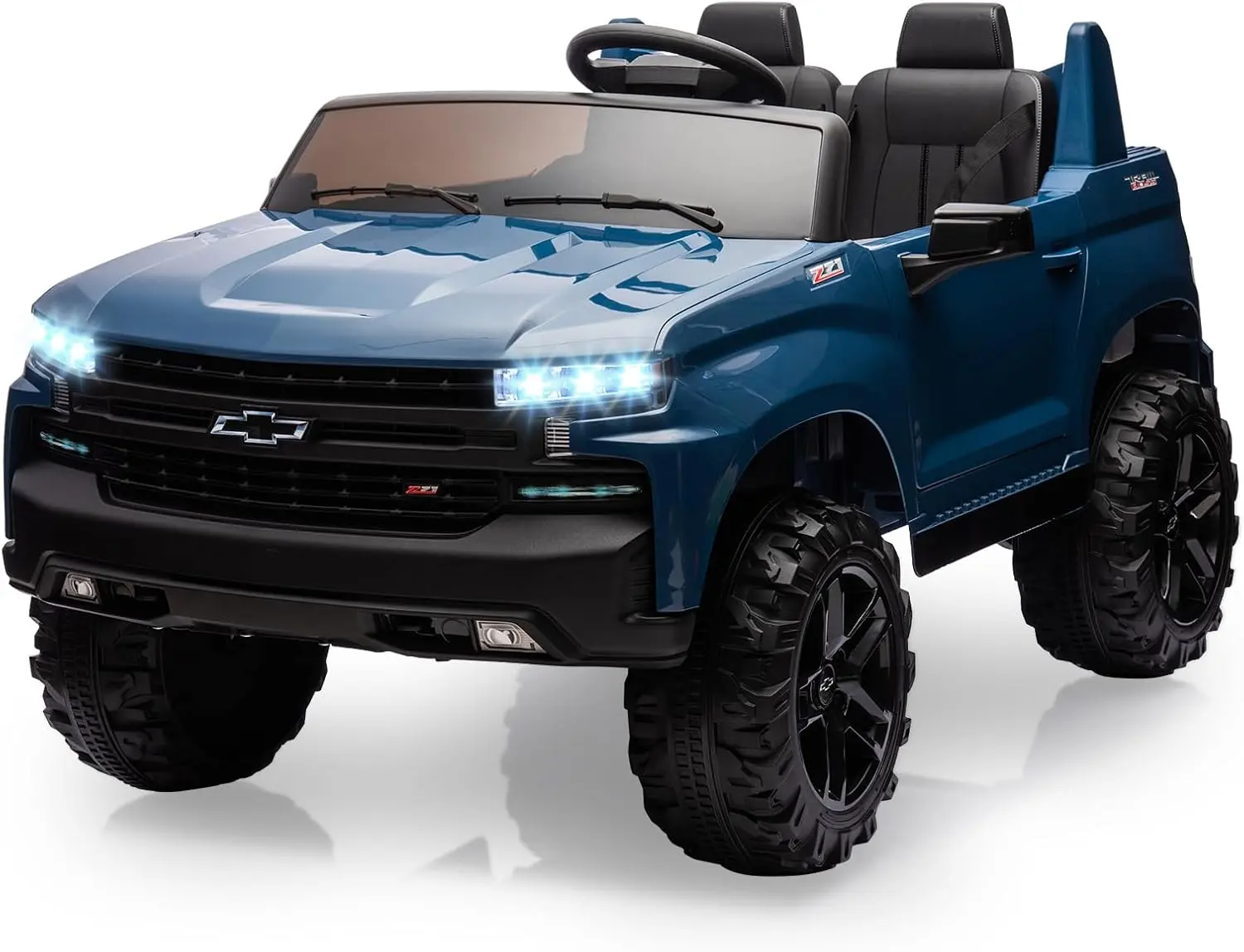 24V 2-Seater Truck Licensed Chevrolet Silverado Ride On Car Kids Toy, Electric Vehicle Car for Toddlers with Parent Remote Control, Blue