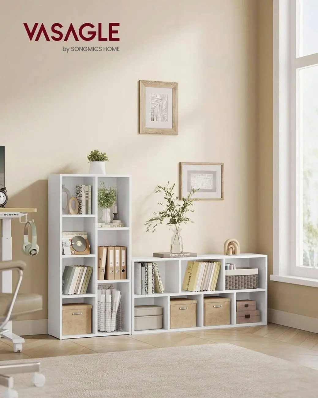 7-Shelf Bookcase, Modern Cube Organizer Storage Unit, Freestanding Display Bookshelf for Living Room, Bedroom and Home Office