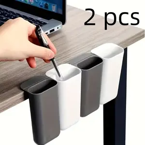 2 Pcs Desktop Pen Holders, Clip-On Pencil Organizer, Adhesive Office Supplies, PP Plastic Desk Organizer Set, Strong Adhesive, Rounded Design