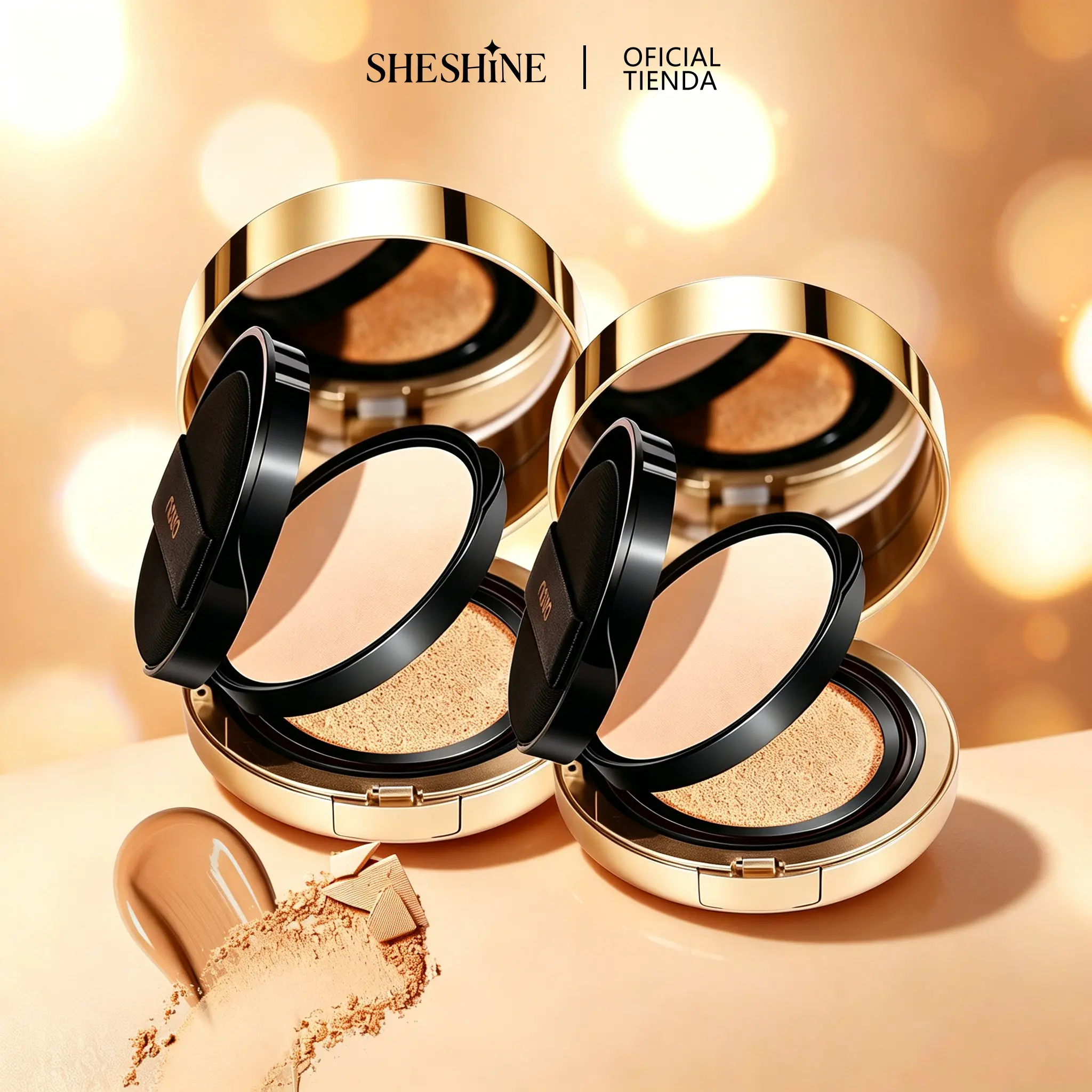 【Paquete de dos】SHESHINE NOVO-Cushion BB + Polvo Compacto 2-en-1 Base de Maquillaje Extracto de Centella asiática con Protección Solar SPF 35+ y Ácido Hialurónico para Piel Radiante y Control de Brillo en 30 Segundos