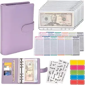 Budget Binder Cash Envelopes A6 Money Saving Binder with Zipper envelopes (Purple)