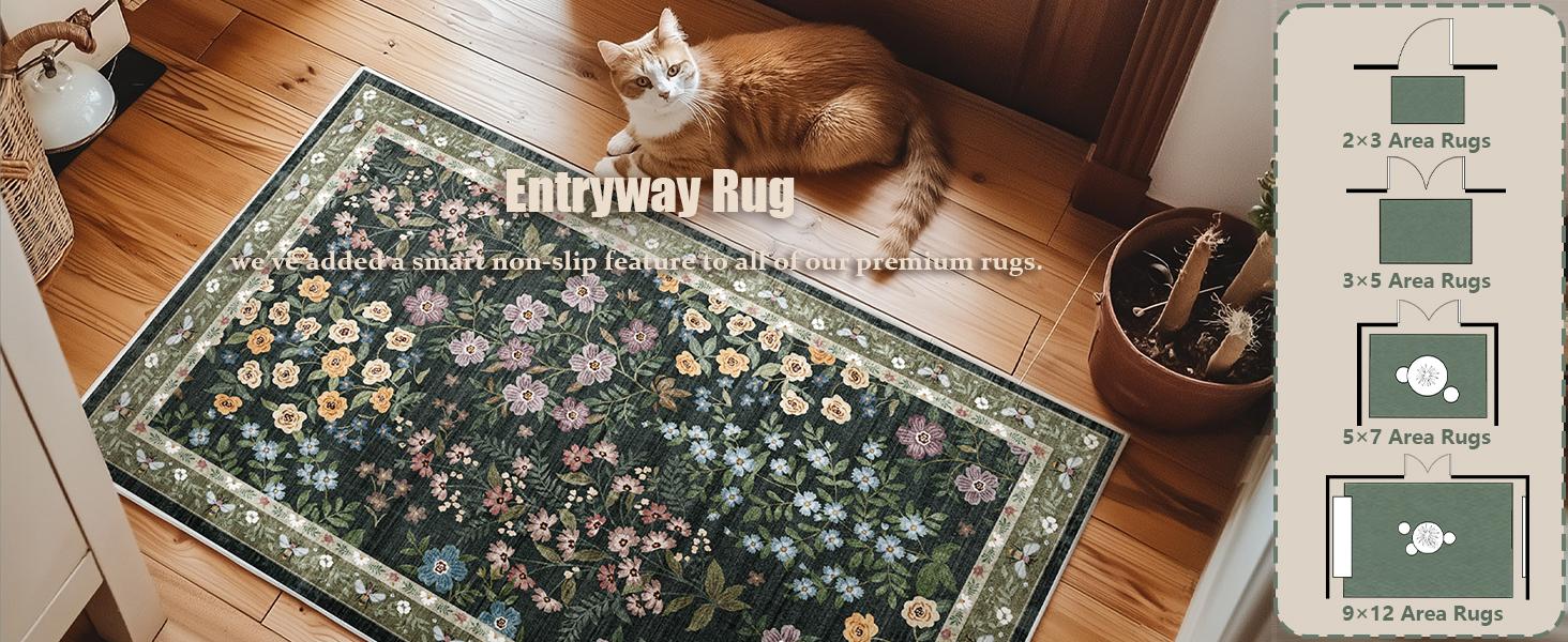 palohom Washable Rugs for Living Room Non Slip Low Pile Non Shedding Lightweight Soft Faux Wool Carpet Floral Area Rug for Kitchen Bedroom Dining Room Under Table Rug Runners for Hallway Entryway Stain Resistant Easy Care Indoor Home Decor