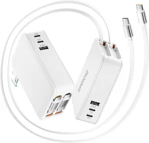 65W Retractable Wall Charger with Dual USB C Cables, 5-Port GaN Charger Block, Compact Foldable Power Adapter,   for MacBook Pro/Air,  XPS, ThinkPad, ZenBook, , iPad