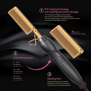 Hair Straightener Comb Pro Electric Beard Straightening Comb Heat Hot Comb Press Black Crimper Curling Iron