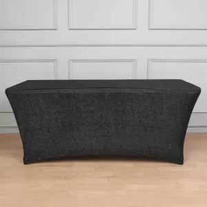 Shimmer Tinsel Spandex Rectangle Tablecloth 72"x30" Metallic Black - Glittered Shiny Table Cover