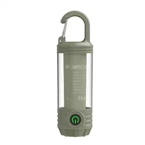 Rechargeable LED Mini Camping Flashlight Portable Strong Light with Hook 3 Color Lights 7 Modes IPX Waterproof USB Type C Charge Army Green