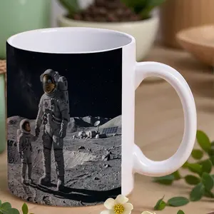 Astronaut Moon & Earth Space - Themed 11oz Ceramic Mug - Sci - Fi Art Coffee/Tea Cup, Durable Gift for Space Enthusiasts, Office Decor, Birthdays