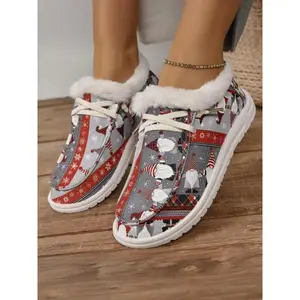 Women’s Fashion Cotton Shoes, New Christmas Santa Flat Casual Lined Sneakers, Suitable for Daily Wear, Work, and Leisure Activities