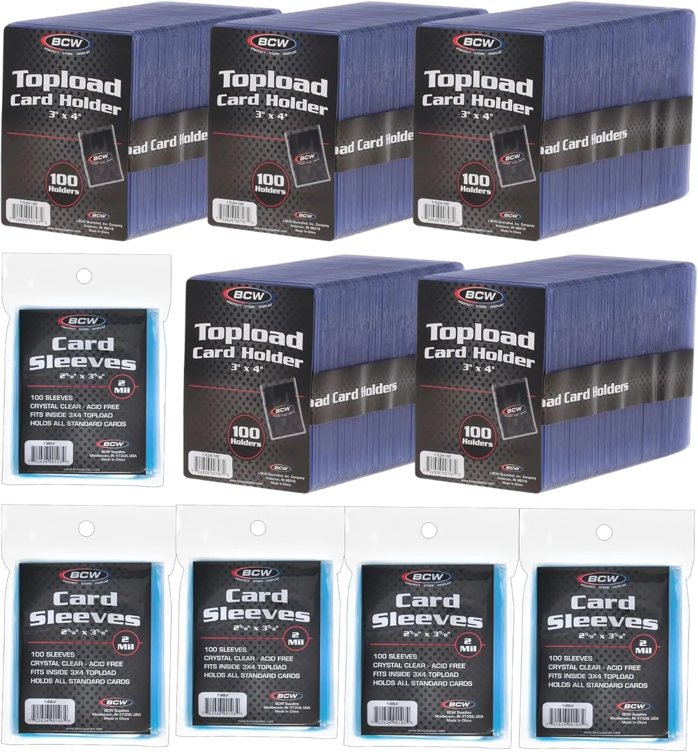 BCW Card Sleeves and Toploaders for Card Combo - 500 Count | Premium Top Loaders and Acid-Free Penny Sleeves | Great for Football, Magic: The Gathering, Pokémon, and Baseball Card Protectors