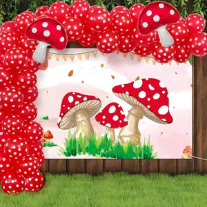 55 Pcs Mushroom Party Decor, Red and White Balloon Garland Kit and Foil Balloons for Kids