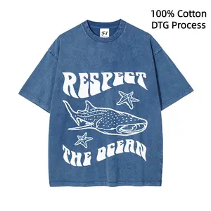 Respect The Ocean Protecting Whales Print Mans T-Shirts DTG Process Unisex Loose-Fitting T-shirt, Washed Casual Top (100% Cotton, 280g), Smooth Fabric, Minimalist Style, Street Style, Classic T-shirt, Makes a Great Gift.