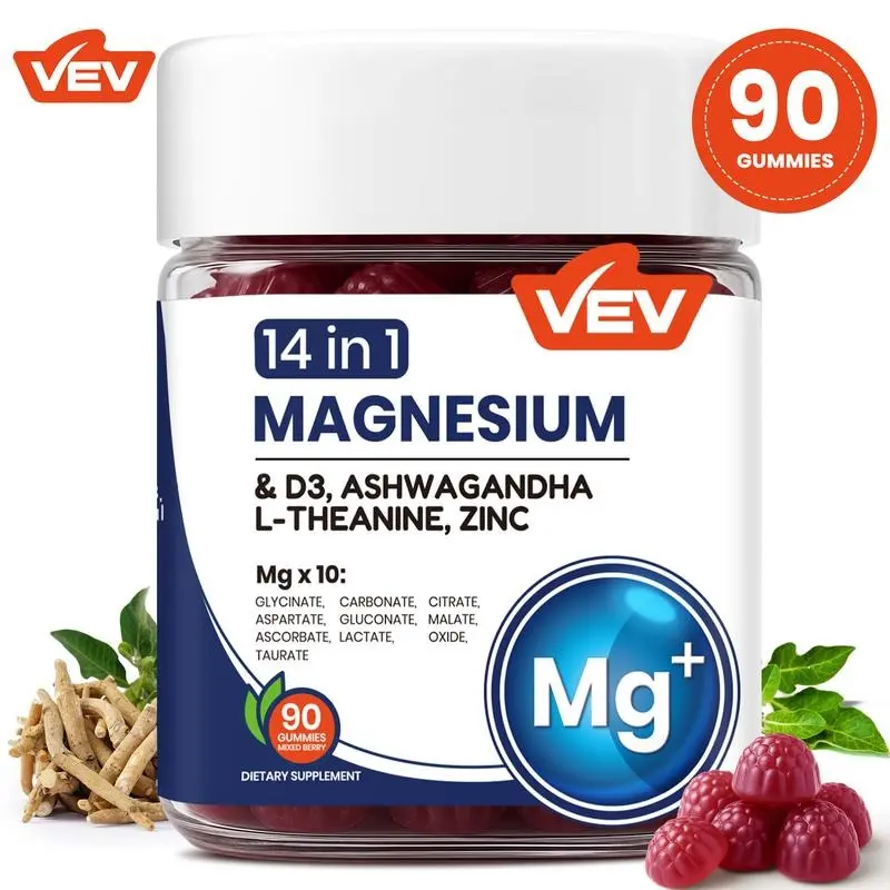VEV 14-in-1 Magnesium Gummies | Ashwagandha + L-Theanine + Vitamin D3 + Zinc | Sleep Support, Stress Relief & Immune Boost | Non-GMO, No Artificial Flavors | Adult Daily Gummy
