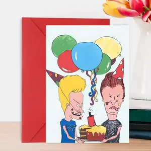 1pc Beavis and Butt-Head Themed Birthday Card- Suitable for Anyone'S Congratulations Card- English, Humorous Cartoon Design- Unique Best Friend and Family Birthday Gift