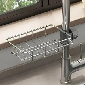 Stainless Steel Sink Storage Rack, Over-The-Sink Faucet Organizer, Durable Kitchen Holder for Sponges, Brushes, Towels, Peeler