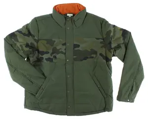 Adidas Mens Camo Padded Jacket Dark Green S, Color: Dark Green/Camouflage/Orange