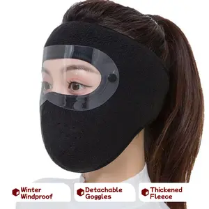 Winter Windproof Face Mask with Detachable Goggles Thickened Fleece Lined Full Face Cover for Men & Women Cold Weather Protection for Outdoor Cycling Motorcycle Riding Five Colors fleece-lined full face cover