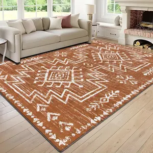 Velvet Soft Comfort Ethnic Geometric Classic Pattern Print Rug, Home Decor Carpet, Living Room Large Mat, Sofa Pad, Bedroom Bedside Mat