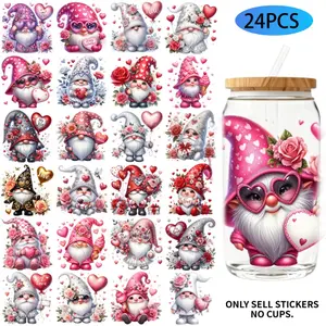 24PCS/Set Valentine's Day Dwarves Themed UV DTF 16OZ DIY Transfer Paper Set Decal Sticker Crafts Cup Stickers Adhesive Vinyl Decal Used For 16oz Water Bottles Glass Bottles Laptops Home Decoration DIY High Viscosity Transfer Paper