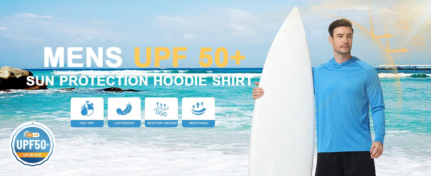Men's Sun Protection Hoodie Shirt Fishing Shirts for Men UPF 50+ Long Sleeve Shirt Lightweight Rash Guard
