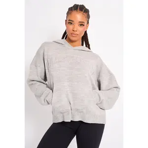 Kaiia Sport Knitted Hoodie Soft Grey