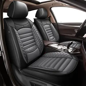 For Toyota Highlander Seat Covers 2007-2025 2026: Leather Front Set  Waterproof Automotive Seat Protector J  (2 Seats, Black&Gray)